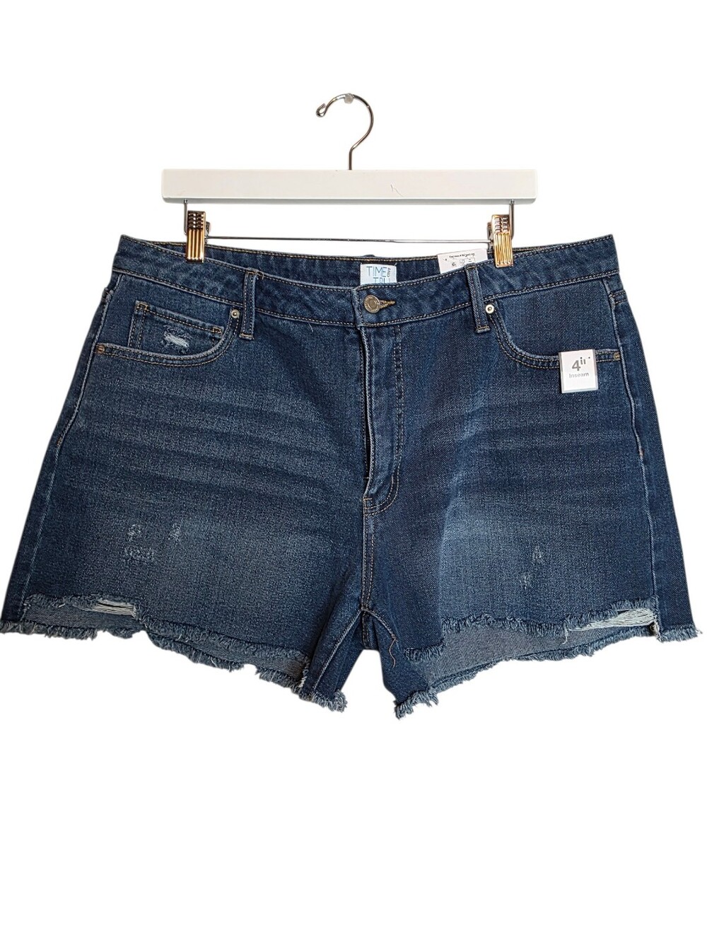 NWT Time and True Shorts Womens Sz 18 High Rise Relaxed Fit Distressed Dark Wash